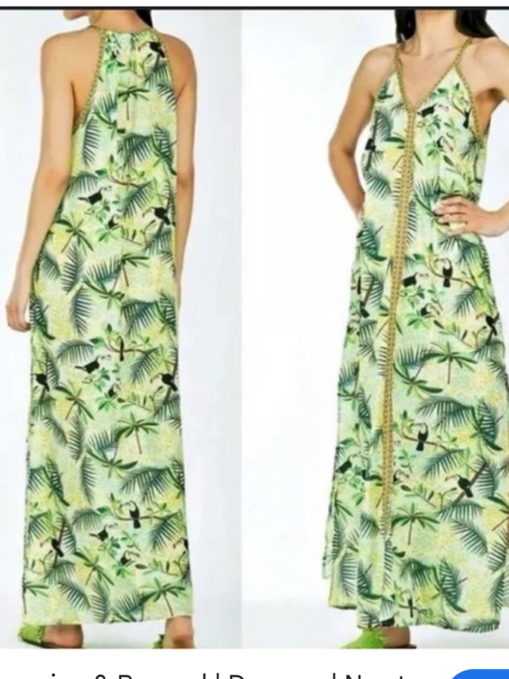 America & Beyond Green Tropical Print Halter Maxi Dress resort wear euro summer